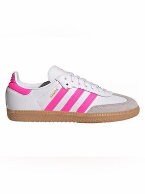 adidas Samba Sneaker in White & Pink with Gum Sole